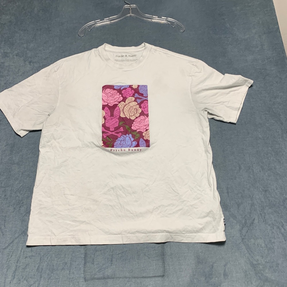 Psycho Bunny T Shirt Womens 7 White Cotton Crew Neck Graphic Print Short Sleeve